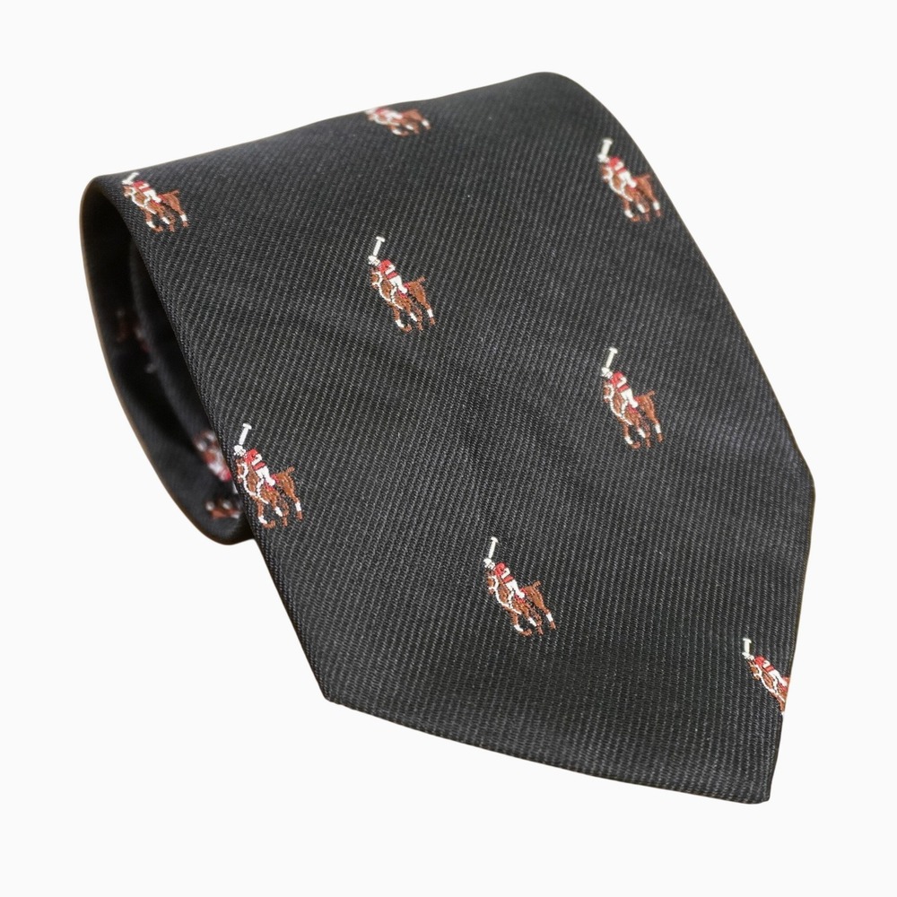 Polo Ralph Lauren Necktie Kids Black Silk Pony Logo Made in Italy Tie Preppy